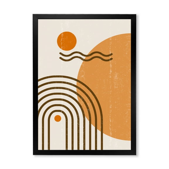 Designart 'Abstract Rainbow Moon and Sun In Earth Tones II' Modern Framed Art Print