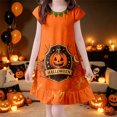 thumbnail image 2 of Likimi Infant Toddler Girls Hallowmas Dress Crew Neck Flutter Sleeve Halloween Pumpkin Print For Party Fashion Sleep Dresses Size 3-4 Years, 2 of 4