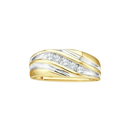 14kt Yellow Two-tone Gold Mens Round Diamond Wedding Anniversary Band Ring 1/4 Cttw