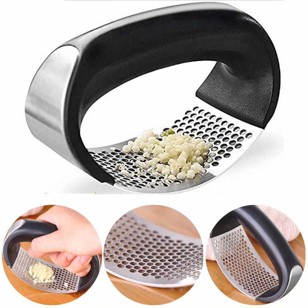 Garlic Press Rocker, Stainless Steel Garlic Mincer Crusher and Peeler