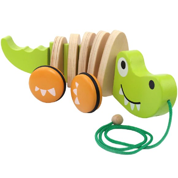 3D Crystal Pull Along Sound Proof Rubber Rimmed Wooden Toys for Kids, Crawling Baby Toys, Animal Figure Toy for Kids, Walking Toys for Baby, Boys, Girls - Multicolor (Crocodile)
