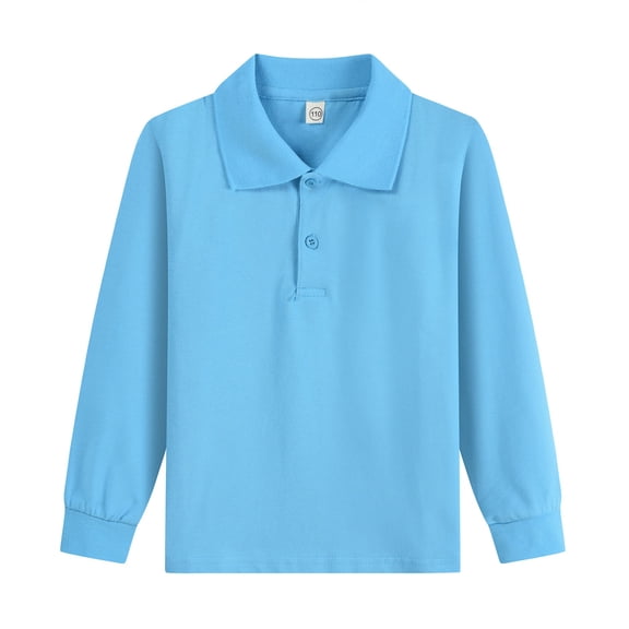 Girls Boys Long Sleeve Polo Shirt 2026 Fall Collared School Uniform Quick Dry Polo Shirt,Blue 110