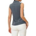 thumbnail image 3 of INSPIRE CHIC Women's Button Down Shirt Sleeveless Lapel V Neck Tunic Chambray Denim Top L Dark Blue, 3 of 6