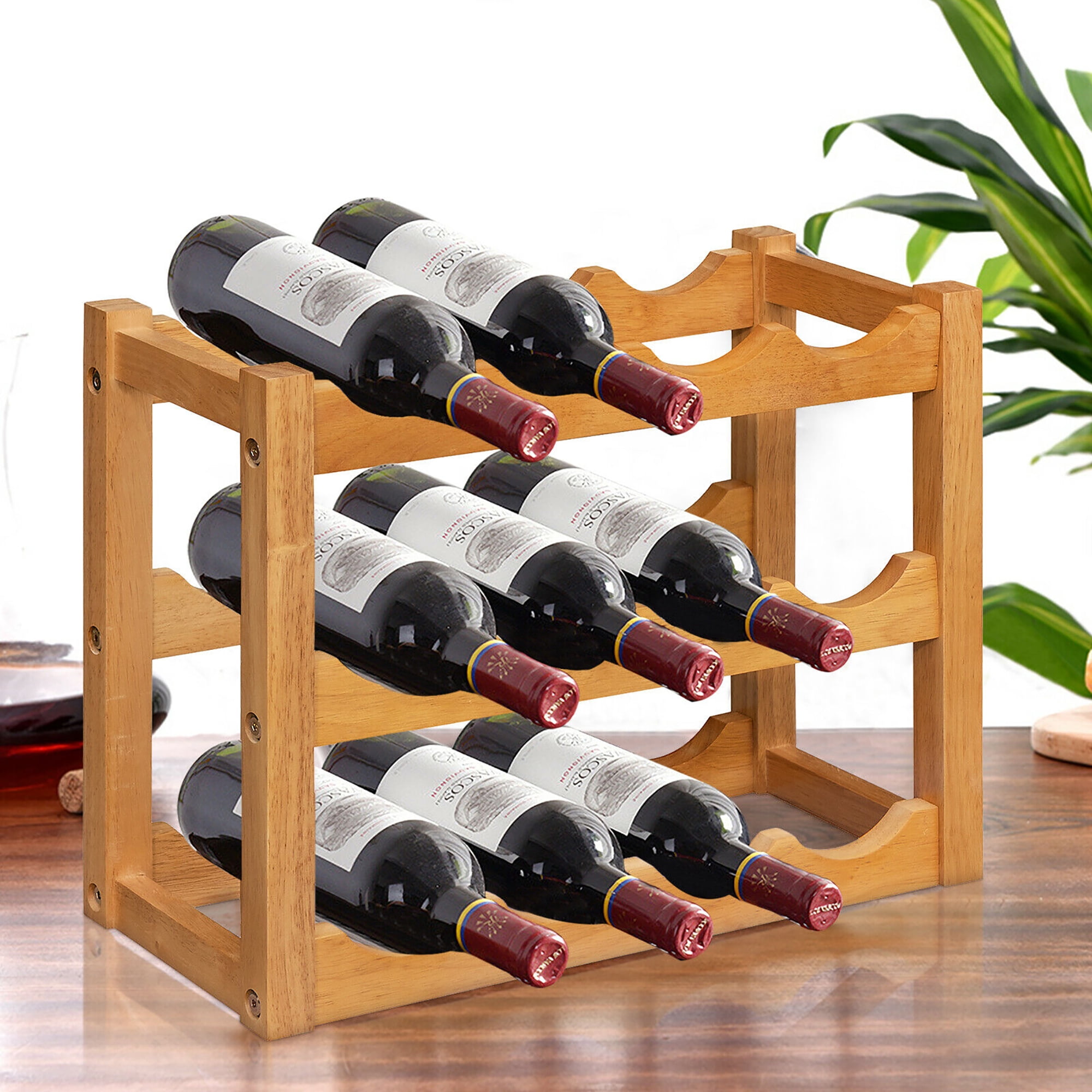 Costway 3 Tier Rubber Wood Wine Rack 12 Bottles Wine Display Holder Tabletop Bar Kitchen Walmart