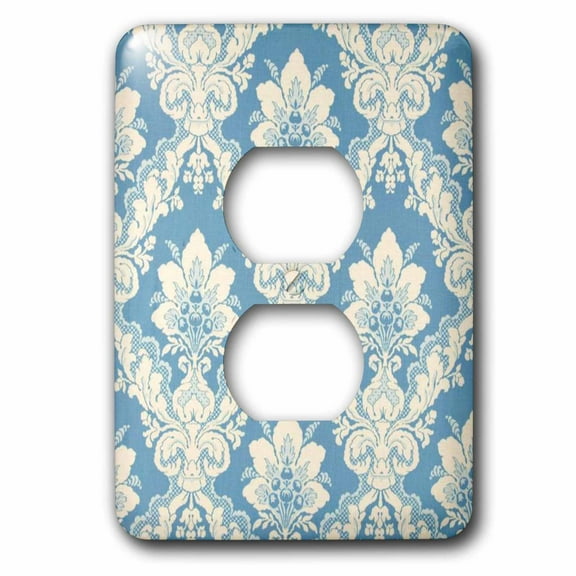 3dRose, Victorian Blue n Off White Damask, 2 plug outlet cover
