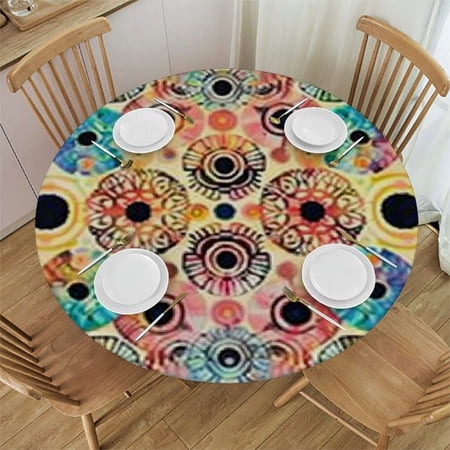 BANET Round Table Cloth Bright Abstract Floral Table Cloths Waterproof Table Cover for Dining Holiday Banquet 31 -35