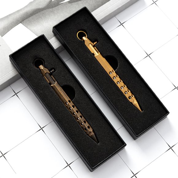 Retro brass bolt tactical pen Metal Ballpoint pen business gift pen with hole ballpoint pen