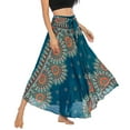 thumbnail image 4 of SWSMCLT Women's Summer Flowy Dress Hippie Indian Gypsy High Waist Long Skirts Boho Skirt Bohemian Maxi Floral Printed Tie Front Dresses Elastic Waist Green One Size, 4 of 5