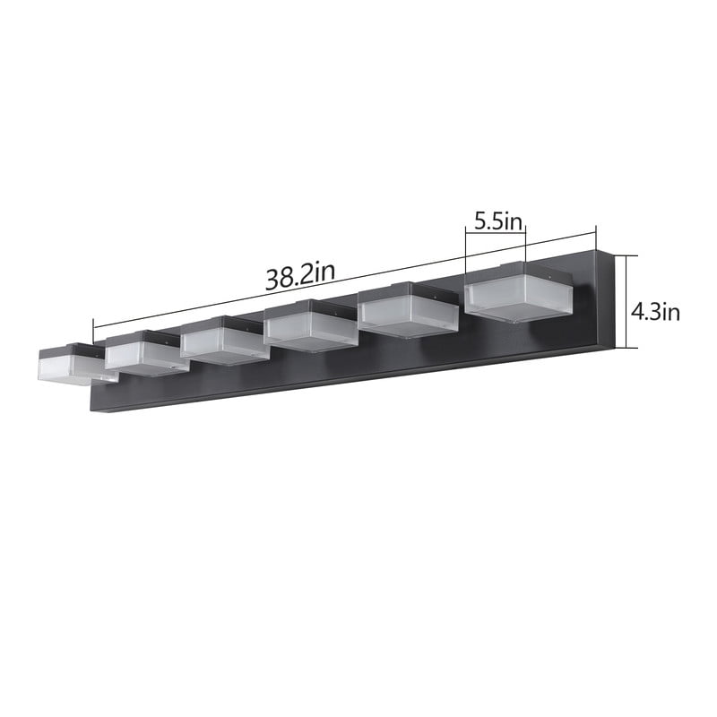 Modern 6-Light Black LED Vanity Light with Acrylic Shades, Bathroom Wall Fixture Over Mirror for Makeup Table, Energy Efficient, Sleek Design, Easy to Install