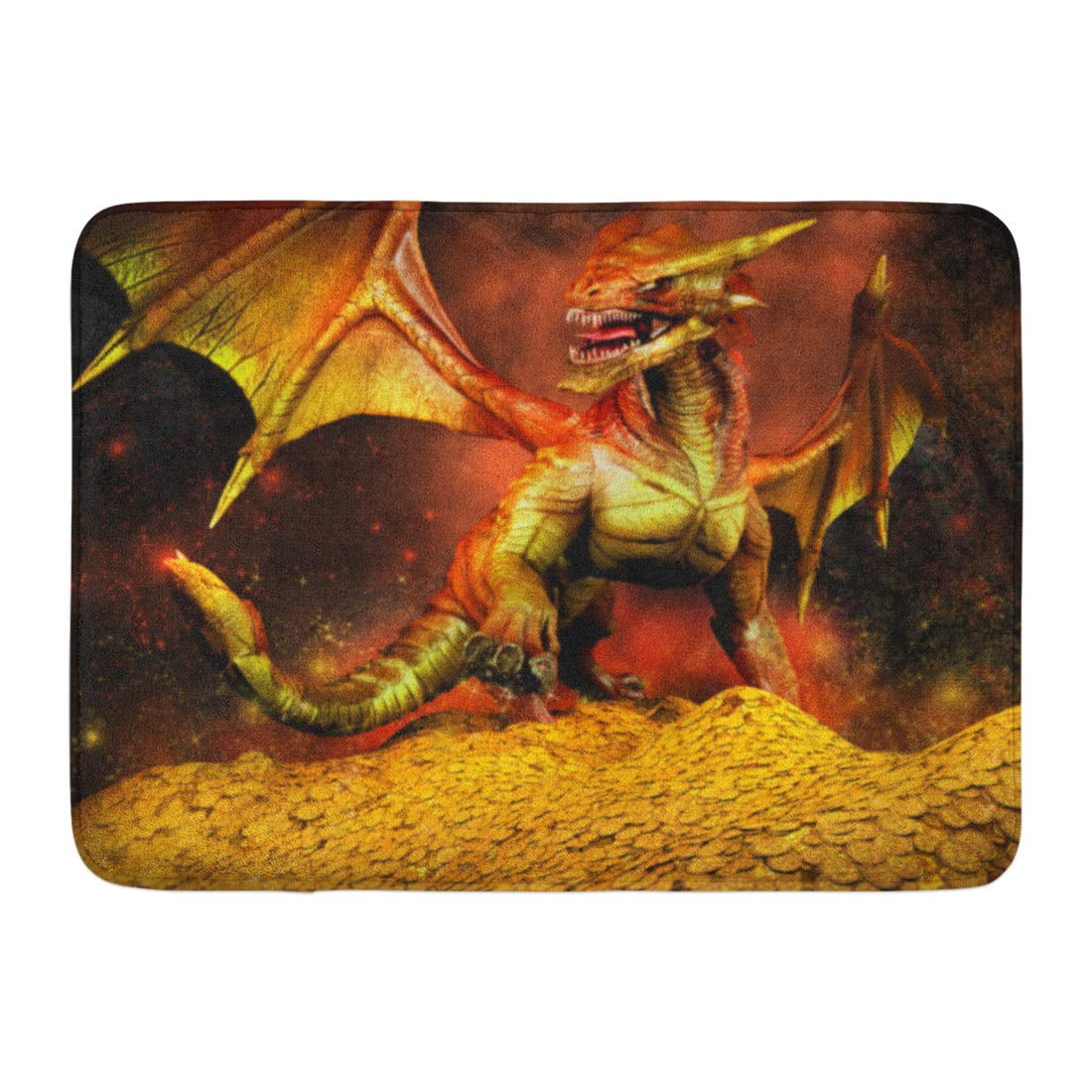 Dragons In Ocean Fantasy Bathroom Decor Rug Non-Slip Floor Front Door Mat 16x24" 