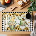 thumbnail image 2 of Sunflower Gnomes Placemats Set of 8, Spring Farmhouse Daisy Leaf Wooden Grain Placemats for Dining Table, Place Mats for Kitchen Tabletop, Waterproof Wipeable Dining Table Mats Set, 2 of 9