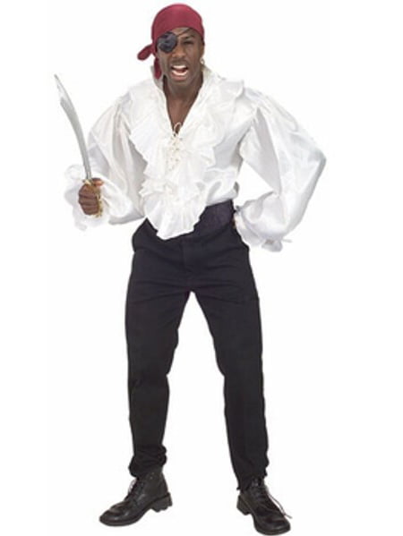 White Satin Pirate Shirt Adult Costume Jerry Seinfeld Puffy Ruffles Buccaneer 