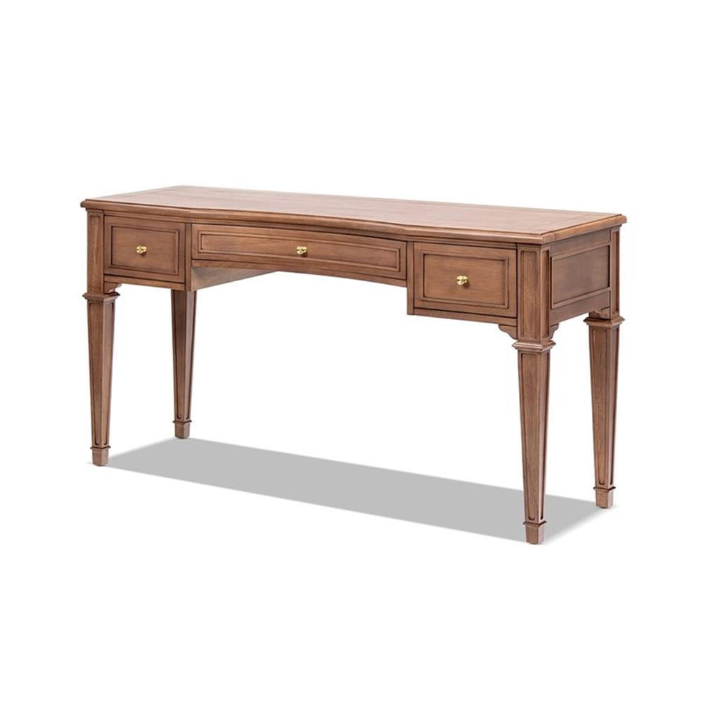Scranton & Co 55" 3-Drawer Wood Executive Desk in Brown Rubber Wood & Veneer
