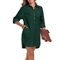 thumbnail image 5 of FIOPHY Women's Button Down Shirt Dress with Pockets Oversize Collared Long Sleeve High Low Tunic Dresses Blouse, Deep Green，M, 5 of 5