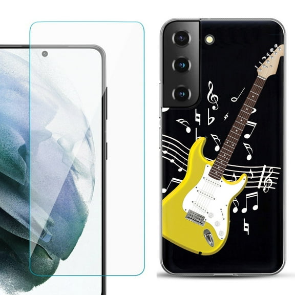 Slim-Fit TPU Fashion Phone Case for Samsung Galaxy S22 5G, with Tempered Glass Screen Protector, by OneToughShield ® - Guitar Yellow