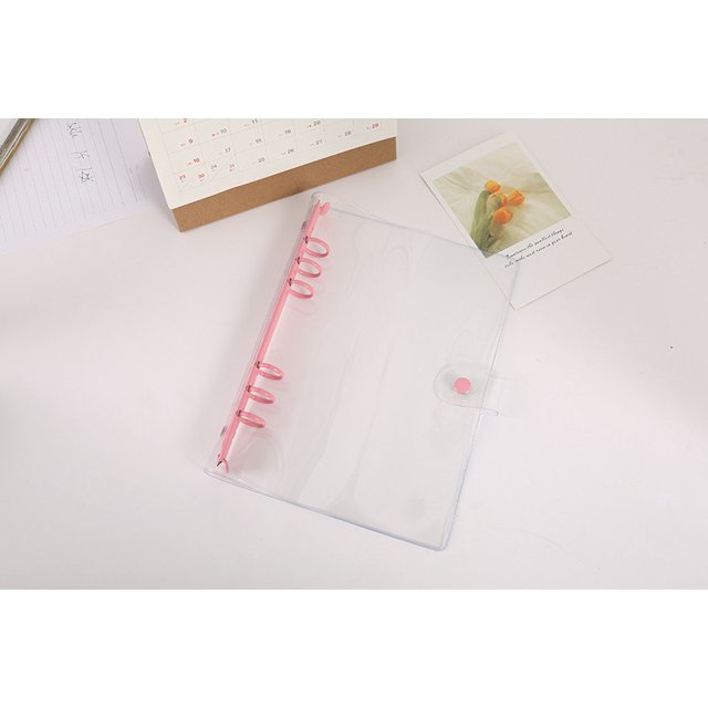 Carpeta de hojas sueltas de PVC con clip de color, 6 agujeros, transparente, para guardar tarjetas pequeñas, tamaño A5A6