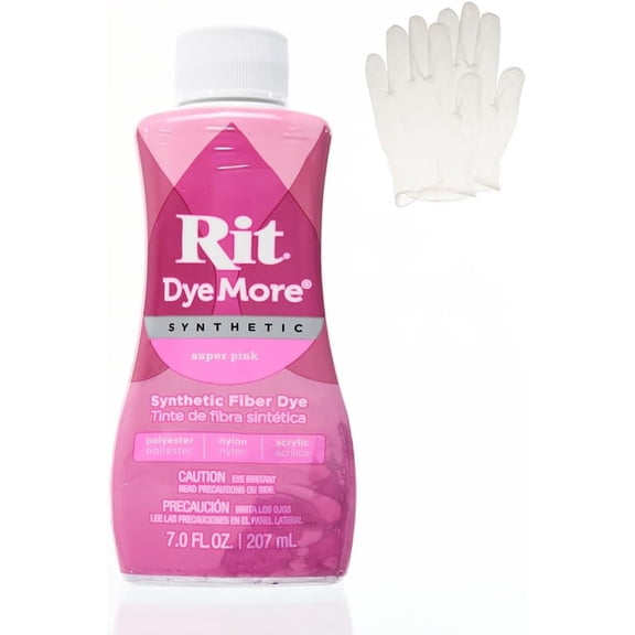 Rit DyeMore 7 Oz. Synthetic Liquid Fiber Dye Single Pack with Plastic Gloves for Clothing, Décor, and Crafts – Super Pink