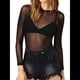 thumbnail image 1 of Tops de Jersey de Larga de para Mujer, Camisetas de Cuello Redondo Transparentes, Blusa de Encaje para Fiesta y Club Nocturno Negro L, 1 of 10