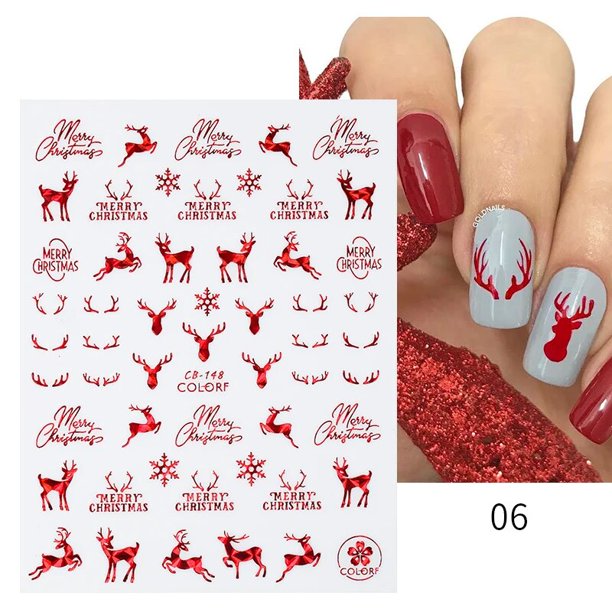 Pegatinas 3D para uñas, calcomanías de dibujos animados de invierno, Elk, Papá Noel, copo de nieve, conejo, diseño deslizante, esmalte de uñas, arte de uñas, decoración DIY