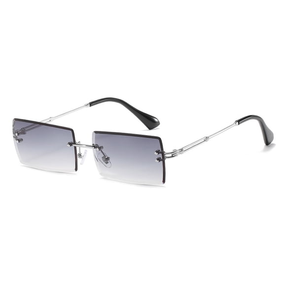 Frameless cut edge square sunglasses fashion trend sunglasses, made of PC, plastic, metal - gray