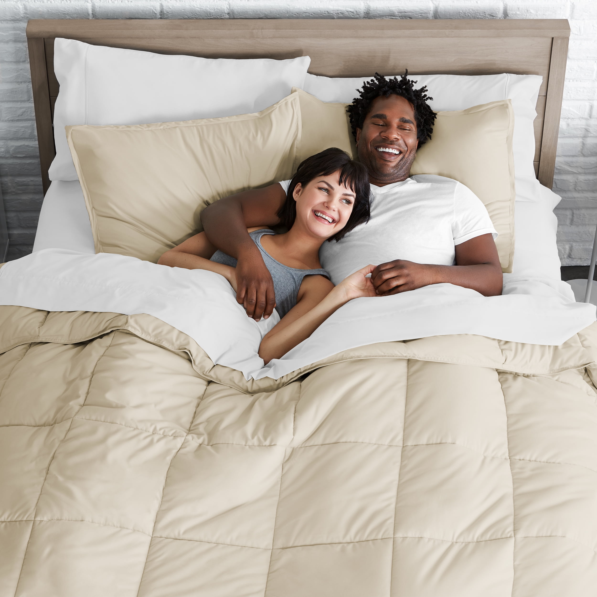 Bare Home Microfiber 8-Piece Sand and White Bed in a Bag, Split King