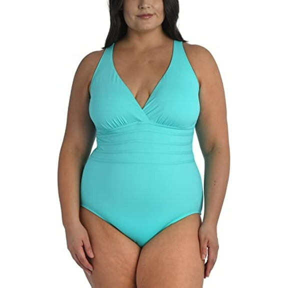 La Blanca Womens Island Goddess Multi Strap Cross Back One Piece Aqua 20W