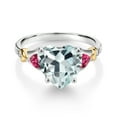thumbnail image 2 of 925 Silver and 10K Yellow Gold Sky Blue Simulated Aquamarine and Pink Tourmaline and White Diamond Engagement Ring for Women | 3.34 Cttw | Heart Shape 10MM | Gemstone March Birthstone | Size 5, 2 of 3