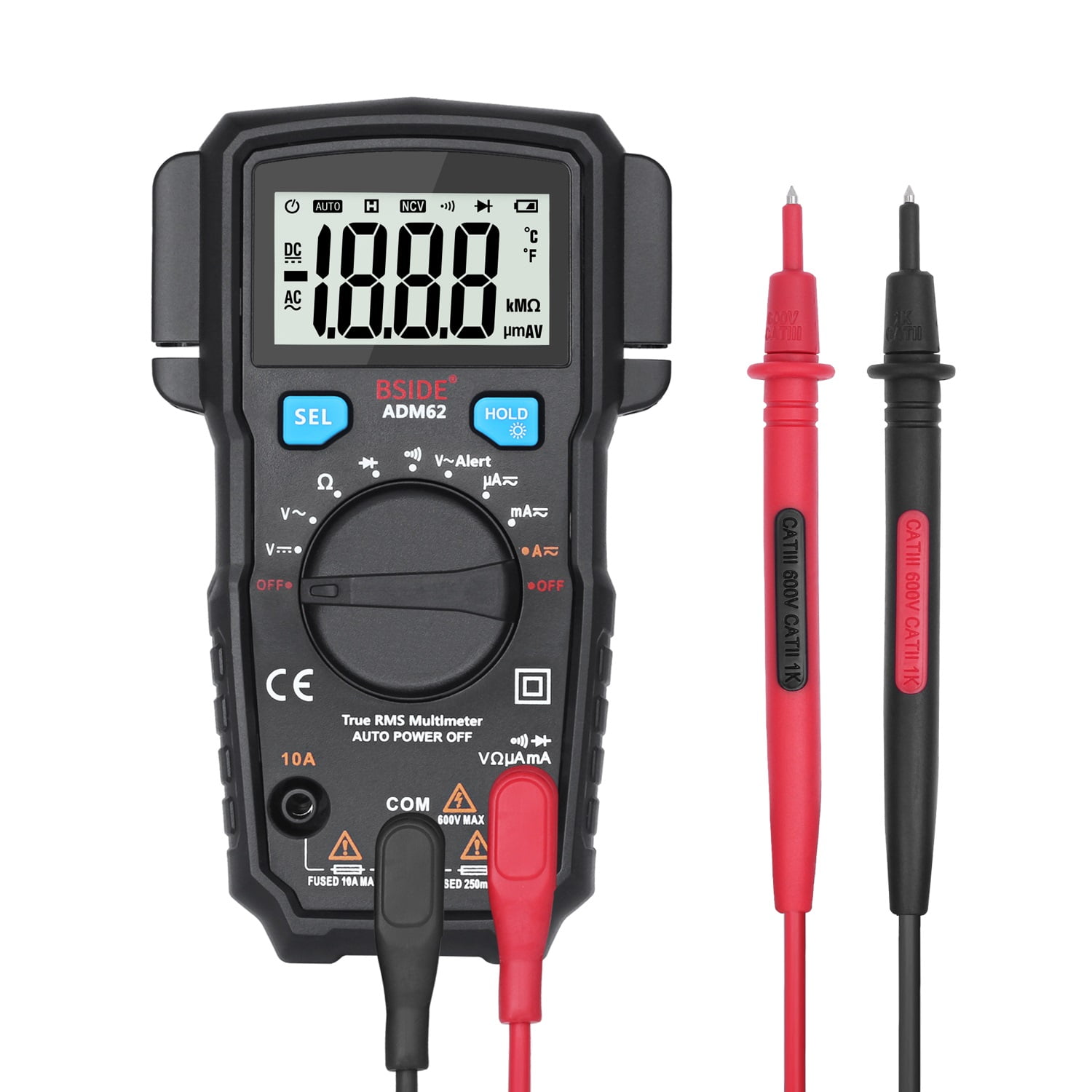 ADM66 Handheld Multimeter, 6000 Counts True RMS Meter AC DC AAA Battery LCD Display Automatic Shutdown Meter