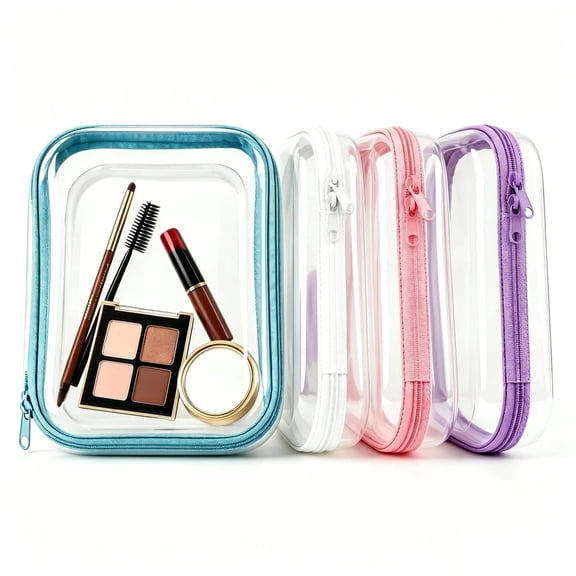 Topboutique Clear Toiletry Bag 4 Pcs Transparent Zipper Bags Travel Pouches Multipurpose Storage Cases Makeup Organizers Hard Zipper Case for Pencil Cosmetics Snacks Toy,4 Colors,Small