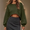 thumbnail image 2 of Besolor Crop Sweatshirts for Women Crewneck Long Sleeve Tops Casual Loose Fall Workout Running Pullover Tops(XX-Large,Army Green), 2 of 5
