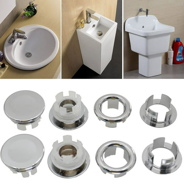 8pc Bathroom Basin Sink Spares Round Overflow Ring Chrom Hole Cover Insert