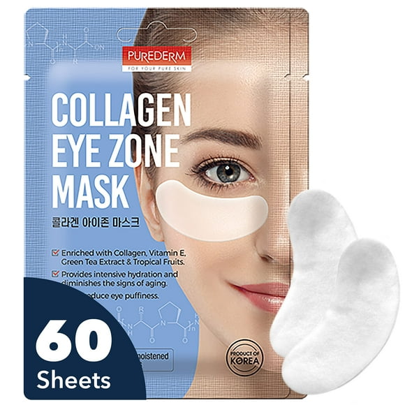 Almohadillas de colágeno para máscara de ojos de lujo para mujeres de Purederm, paquete de 2 de 30 hojas, parches naturales para ojos con propiedades antienvejecimiento y cuidado de arrugas, ayudan a