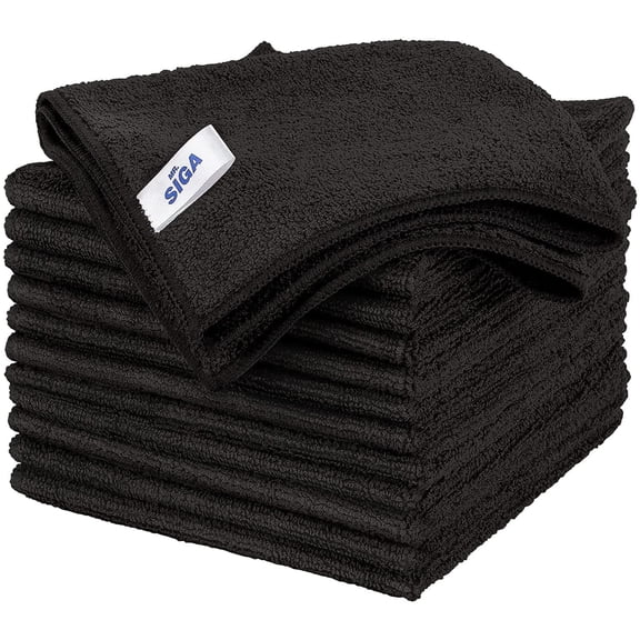 MR.SIGA Microfiber Cleaning Cloth, All-Purpose Household Microfiber Clean Towels, Black, 12 count per pack