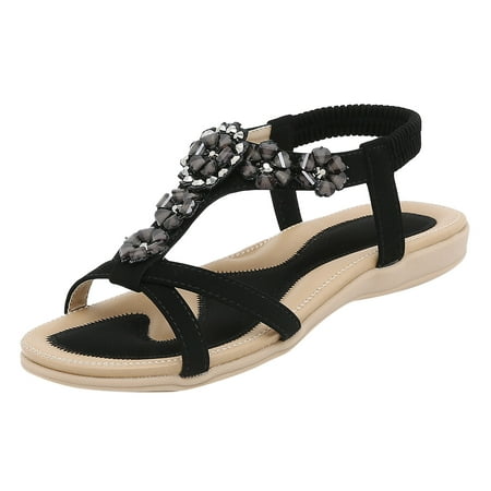 

Women Sandals Fashion Flower Decoration Flat Bottom Comfortable Elastic Bland Non Light Shoes Born Womens Sandals 6 Slip on Flat Sandals for Women