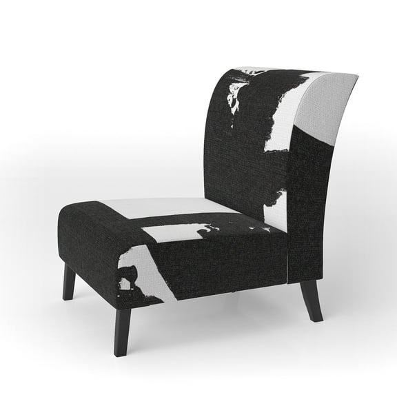Designart "Black & White Crossing Paths I" Upholstered Modern Accent Chair - Arm Chair
