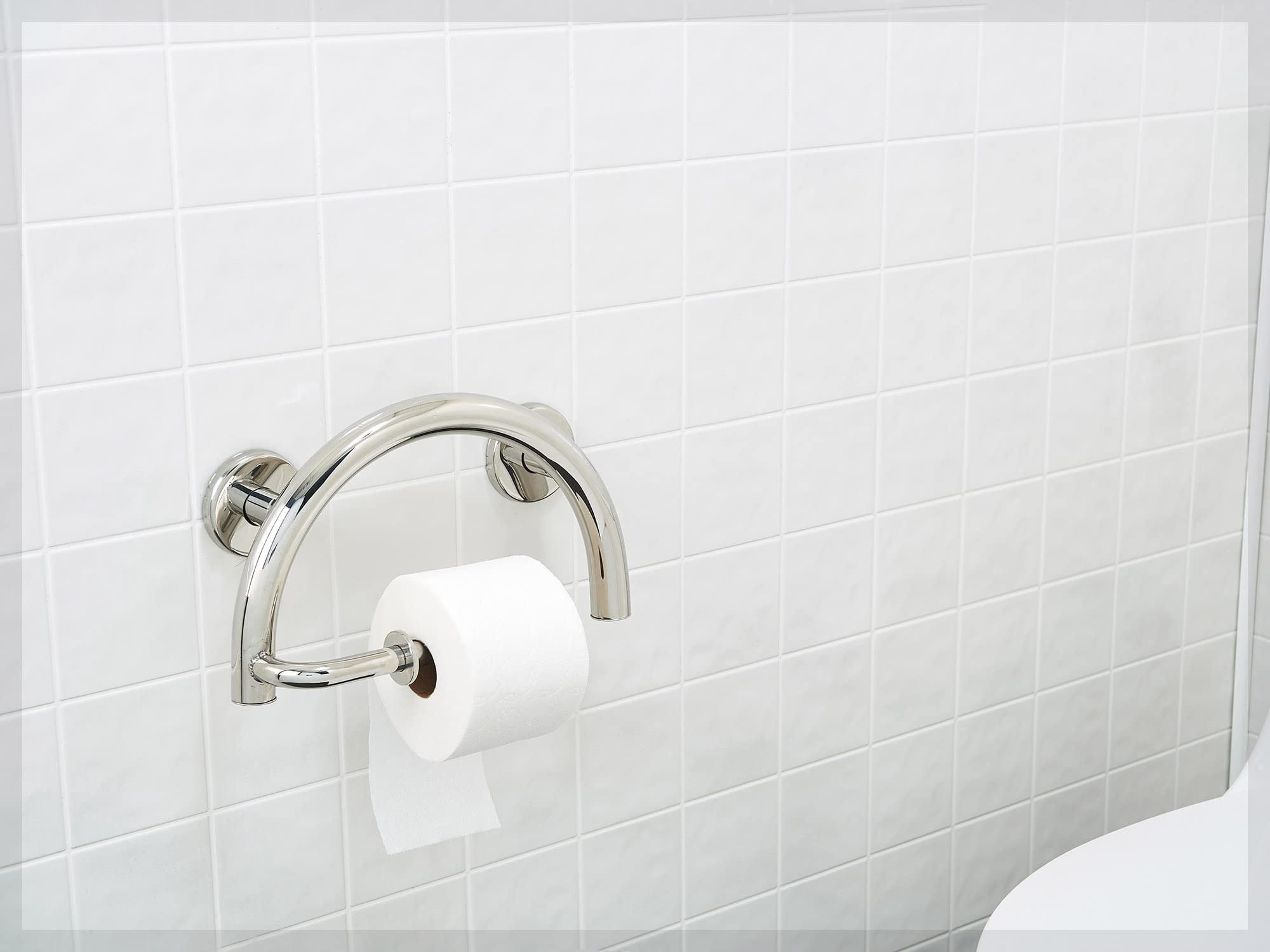 Grab Bar Toilet Paper Holder - Bathroom Safety Aid ADA/304 Stainless Steel/Polished Chrome/ 13" x 8"