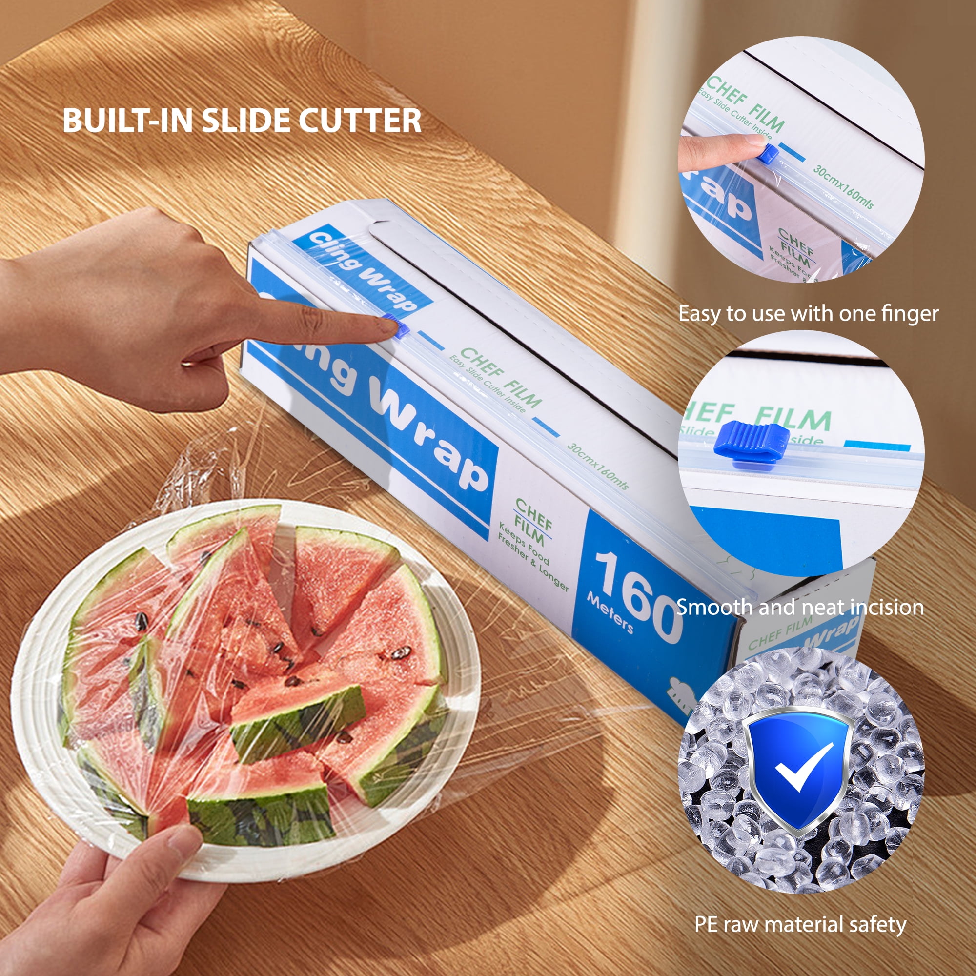 Kitchen Cling Wrap, Cling Film Cover, Plastic Food Wrap With Slide