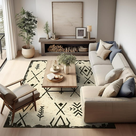 Area Vintage Boho Rugs for Living Room, Machine Washable Area Rugs with Non-Slip Backing, Indoor Rug Vintage Bohemian Area Rug Home Decor, Room Decor, 6 x 9 ft, Beige, 1 Pack