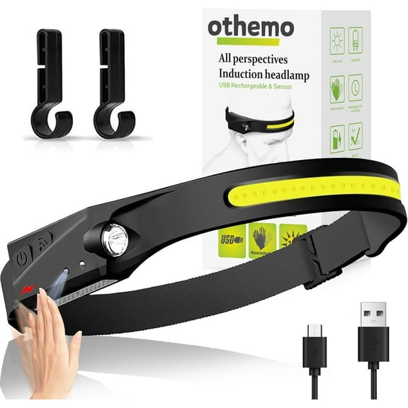 Othemo230 LED Headlamp, 230° Wide Beam Head Lamp, Motion Sensor LED Headlamp Rechargeable, 5Mode Headlamps for Adults, Bright Head Lights for Forehead, Hard Hat Headlight, Camping Essentials Gear