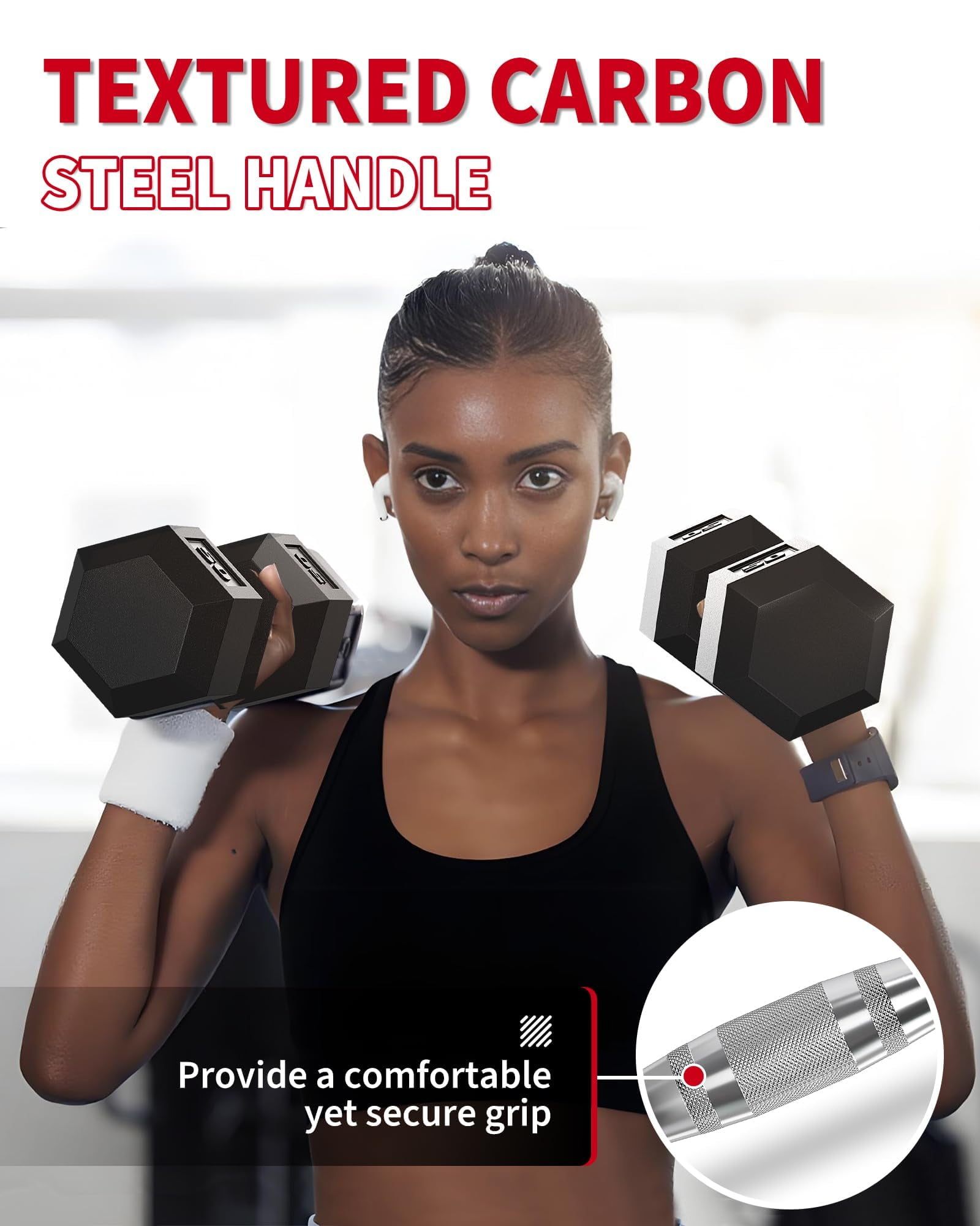 5-50 LB Hex Dumbbell Set of 2, Hand Weights with Cast Iron Core, Durable Rubber Encased Coating, Textured Carbon Steel Handle for Superior Grip, Perfect for Home Gym Strength Training