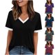 thumbnail image 1 of Sudadera con cremallera,Camiseta holgada informal con cuello en V para mujer, blusa de manga corta con patchwork, poliéster, corte cómodo, uso diario, sopatenor, 1 of 8