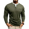 thumbnail image 2 of Fengqque Mens Long Sleeved Round Neck Fake Two Double Layered Pullover Sweater Casual Button Shirt Army Green XXXL(XXXL), 2 of 8