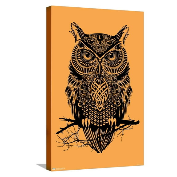 Rachel Caldwell - Warrior Owl On Orange Canvas Wall Poster, 14.725" x 22.375"