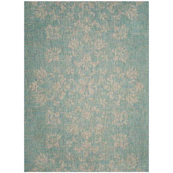 SAFAVIEH Courtyard Nina Distressed Floral Indoor/Outdoor Area Rug, 8' x 11', Aqua/Grey