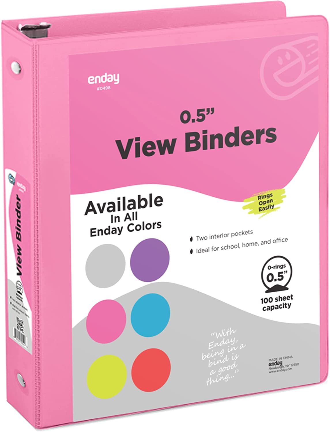 ½ Inch 3 Ring Binder .5 inch Pink Clear View Cover with 2 Inside