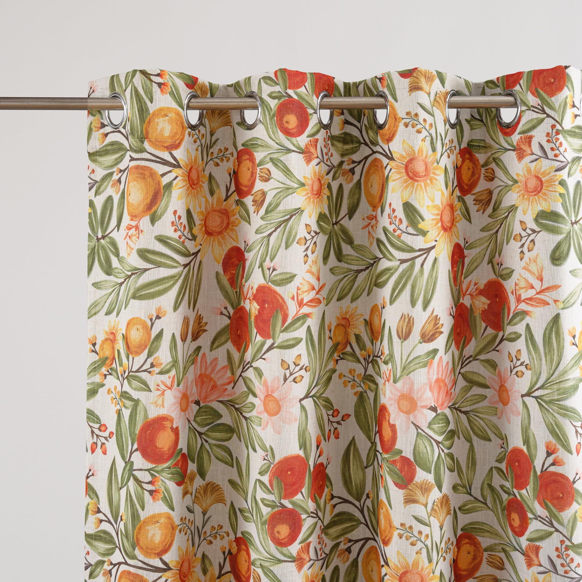 DriftAway Orange Harvest Floral Linen Blackout Curtains Double Layer Thermal Insulated Autumn Fall Printed Patterned Vintage Grommet Lined Drapes for Living Room 2 Panels 63 Inches Orange Coral Gold