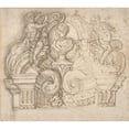 thumbnail image 2 of Giovanni Battista Foggini 13x12 Black Ornate Wood Framed Double Matted Museum Art Print Titled: Design for an Overdoor or the Top of a Niche with a Bust and Garland-Bearing Putti (1652-, 2 of 5