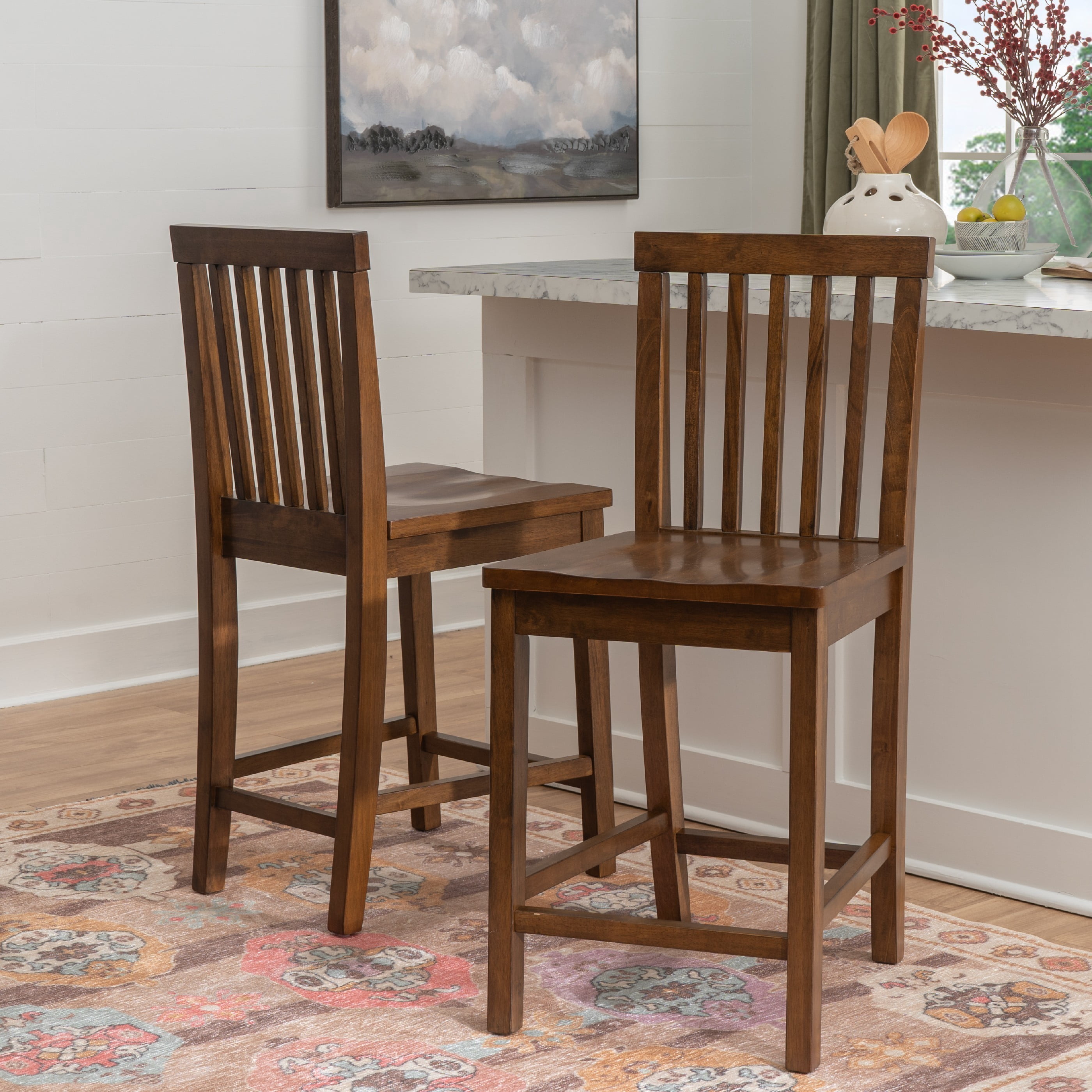 Linon Percival 24" Indoor Wood Counter Stool, Set of 2, Walnut