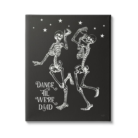 Stupell Industries Dance 'Til We're Dead Skeletons Holiday Painting Gallery Wrapped Canvas Print Wall Art, 16 x 20