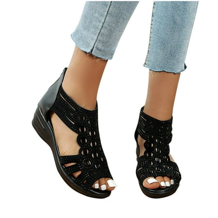 

Wedges Sandals for Women Orthopedic Dressy Casual Peep Toe Cutout Zipper Sandal with Arch Support Beach Orthotic Shoes